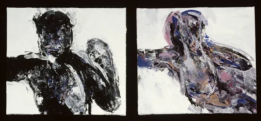 Naken man och naken kvinna, tillbakalutade, med hennes arm utsträckt, 1993-94